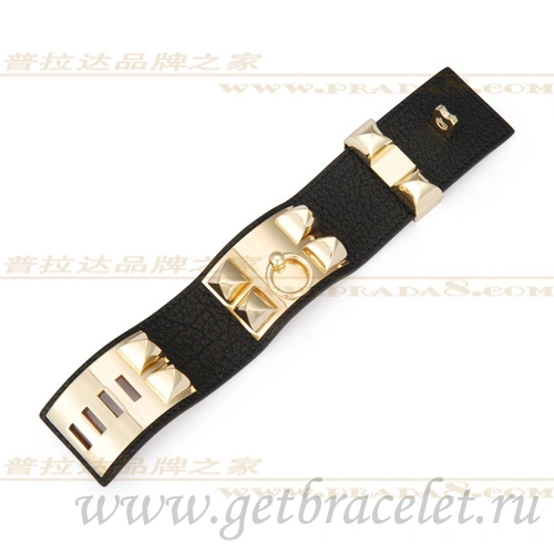 Hermes Collier de Chien Bracelet Black With Gold