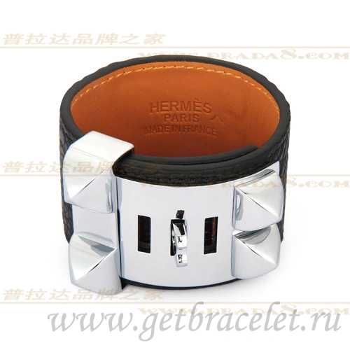 Hermes Collier de Chien Bracelet Black With Silver