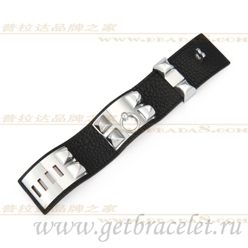 Hermes Collier de Chien Bracelet Black With Silver