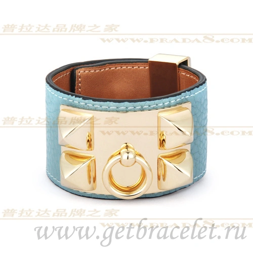 Hermes Collier de Chien Bracelet Blue With Gold