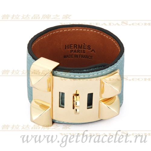 Hermes Collier de Chien Bracelet Blue With Gold