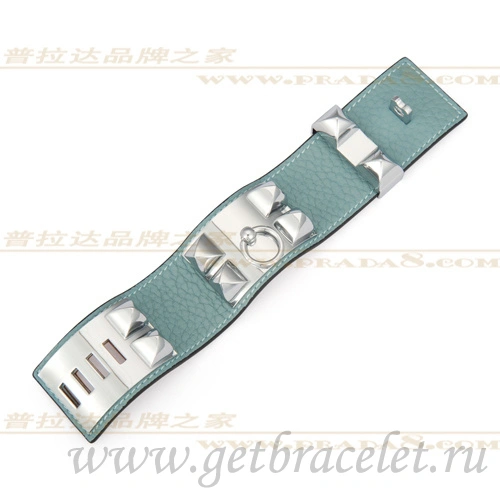 Hermes Collier de Chien Bracelet Blue With Silver