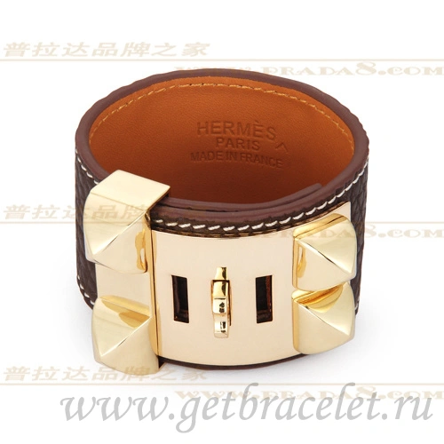 Hermes Collier de Chien Bracelet Brown With Gold