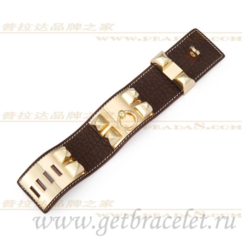 Hermes Collier de Chien Bracelet Brown With Gold