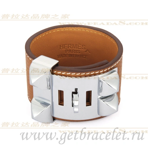 Hermes Collier de Chien Bracelet Chestnut With Silver