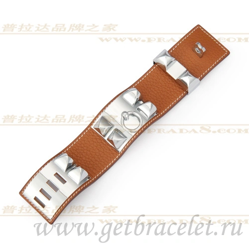 Hermes Collier de Chien Bracelet Chestnut With Silver