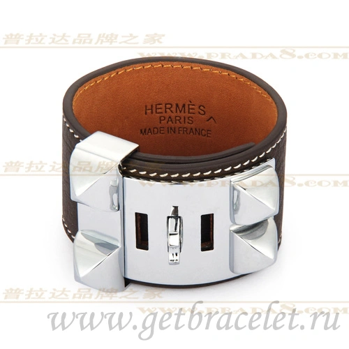 Hermes Collier de Chien Bracelet Coffee With Gold