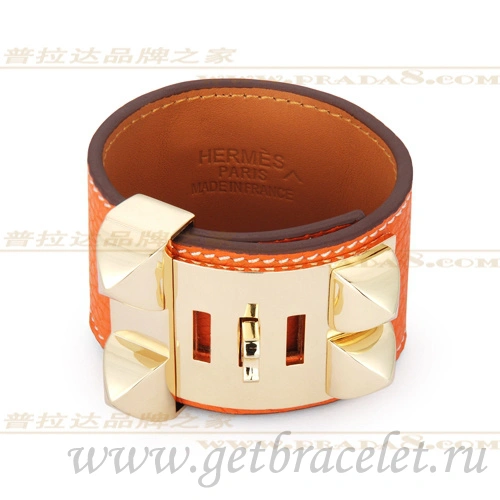 Hermes Collier de Chien Bracelet Orange With Gold