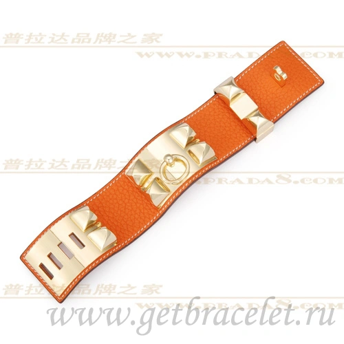 Hermes Collier de Chien Bracelet Orange With Gold