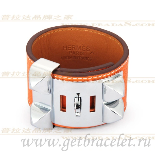 Hermes Collier de Chien Bracelet Orange With Silver