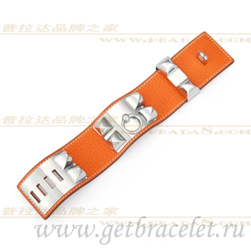Hermes Collier de Chien Bracelet Orange With Silver