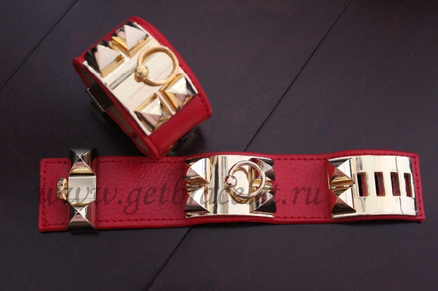 Hermes Collier de Chien Bracelet Red Gold