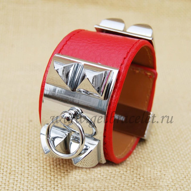 Hermes Collier de Chien Bracelet Red Silver Red Silver