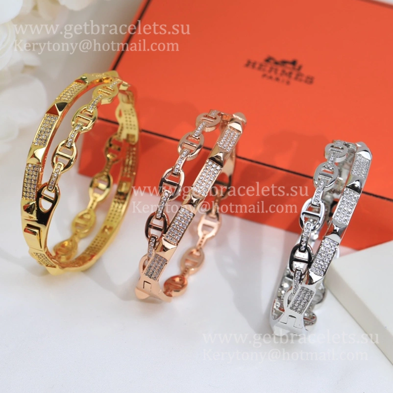 Hermes Collier de Chien Double Layer Bangle White Gold Pink Gold Yellow Gold Low Price