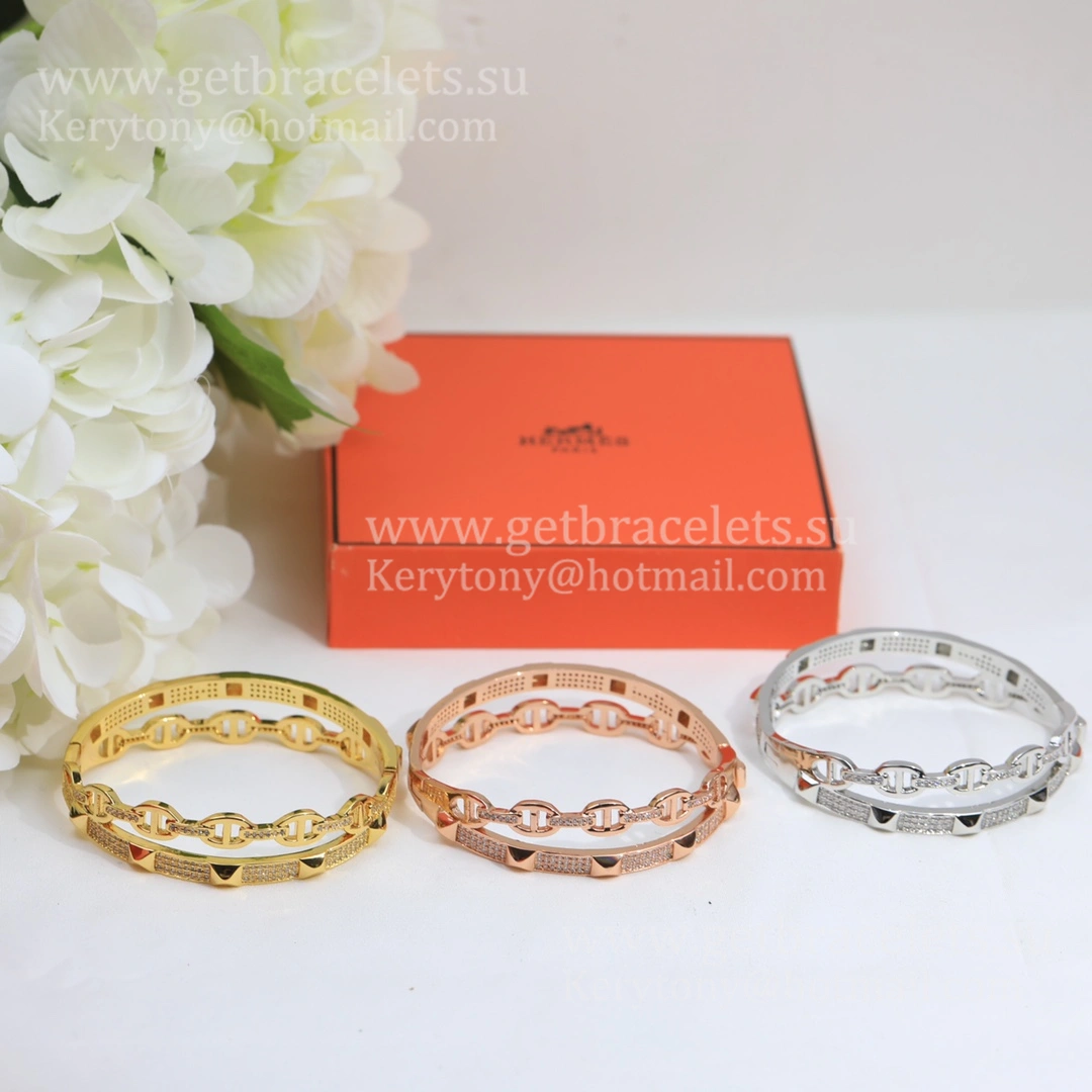 Hermes Collier de Chien Double Layer Bangle White Gold Pink Gold Yellow Gold Low Price