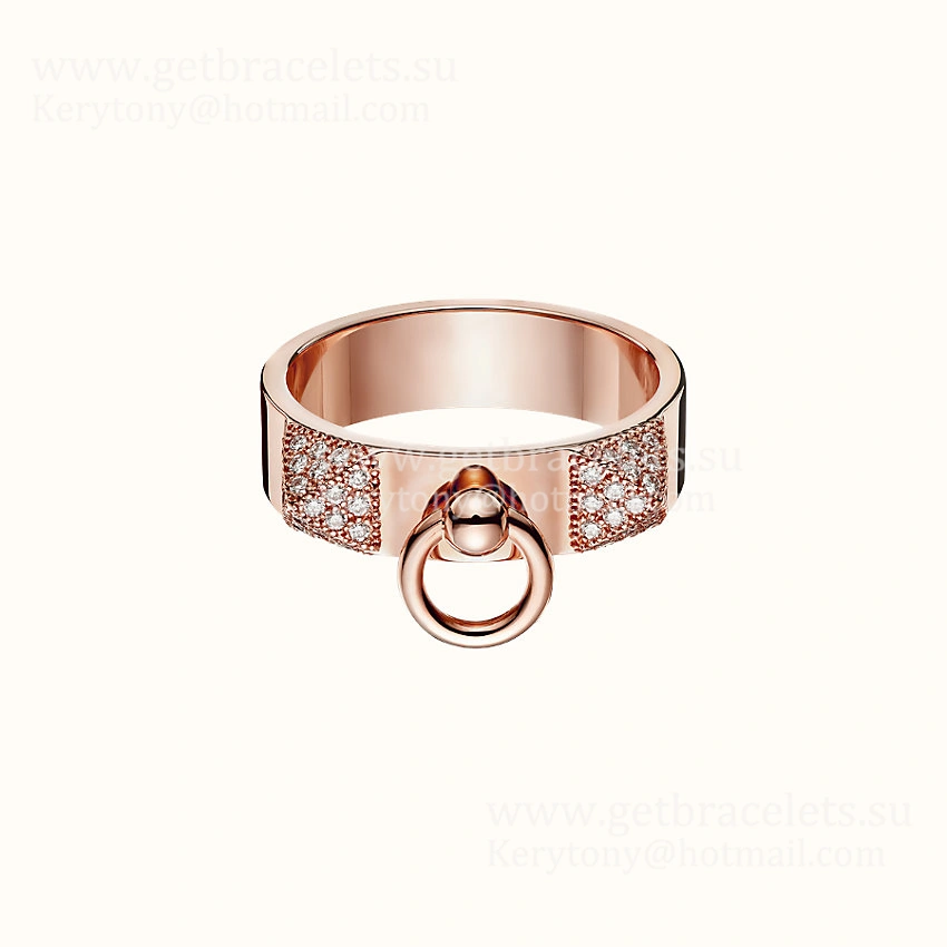 Hermes Collier de Chien Ring With Diamonds Yellow Gold Rose Gold US Sale Women Jewelry