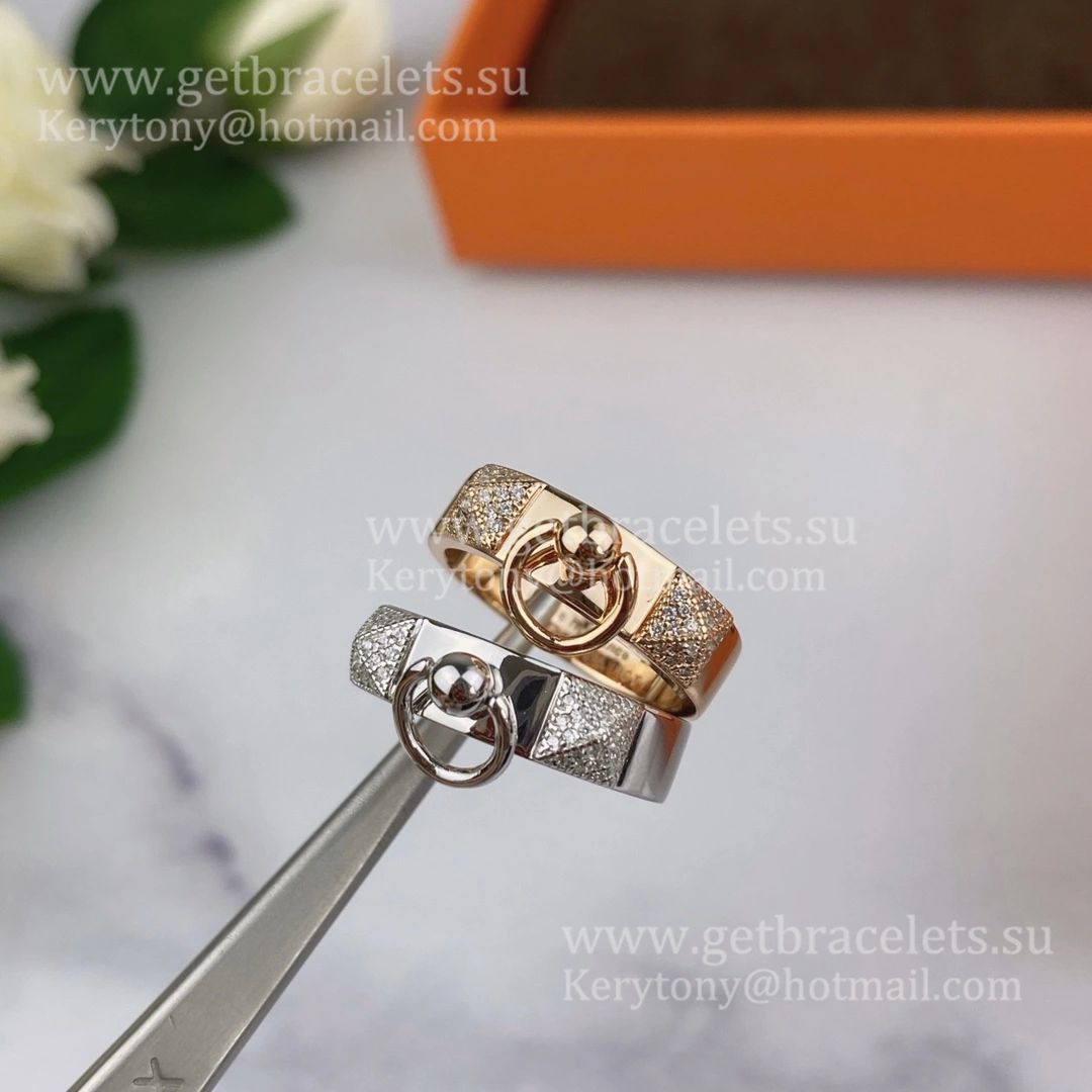 Hermes Collier de Chien Ring With Diamonds Yellow Gold Rose Gold US Sale Women Jewelry