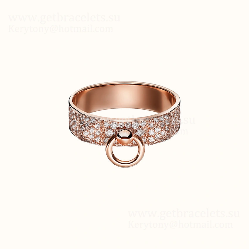 Hermes Collier de Chien Ring With Pave Diamonds in Rose Gold Fashion Jewellery