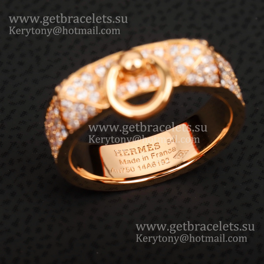Hermes Collier de Chien Ring With Pave Diamonds in Rose Gold Fashion Jewellery