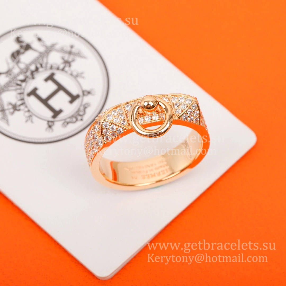 Hermes Collier de Chien Ring With Pave Diamonds in Rose Gold Fashion Jewellery
