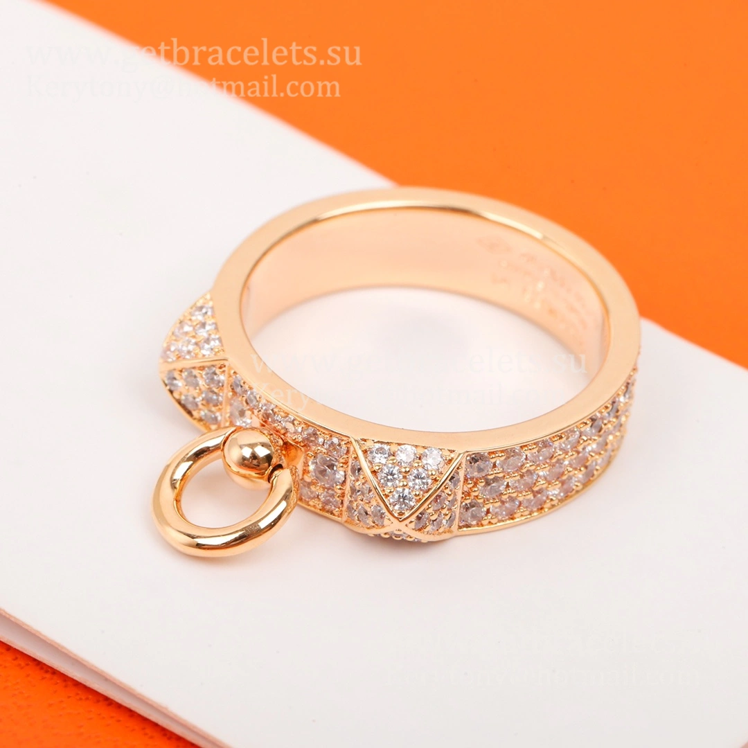 Hermes Collier de Chien Ring With Pave Diamonds in Rose Gold Fashion Jewellery