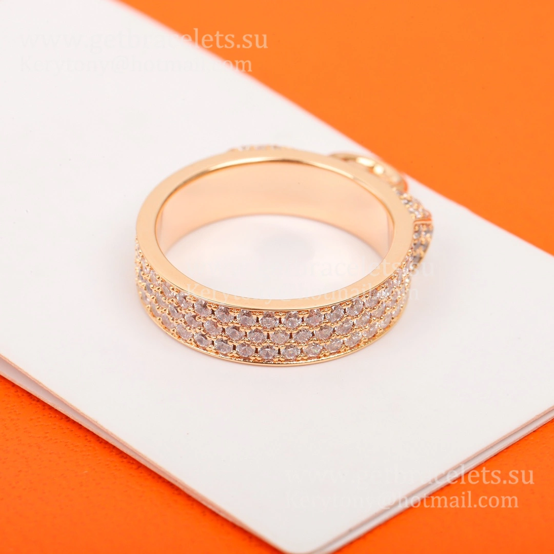 Hermes Collier de Chien Ring With Pave Diamonds in Rose Gold Fashion Jewellery
