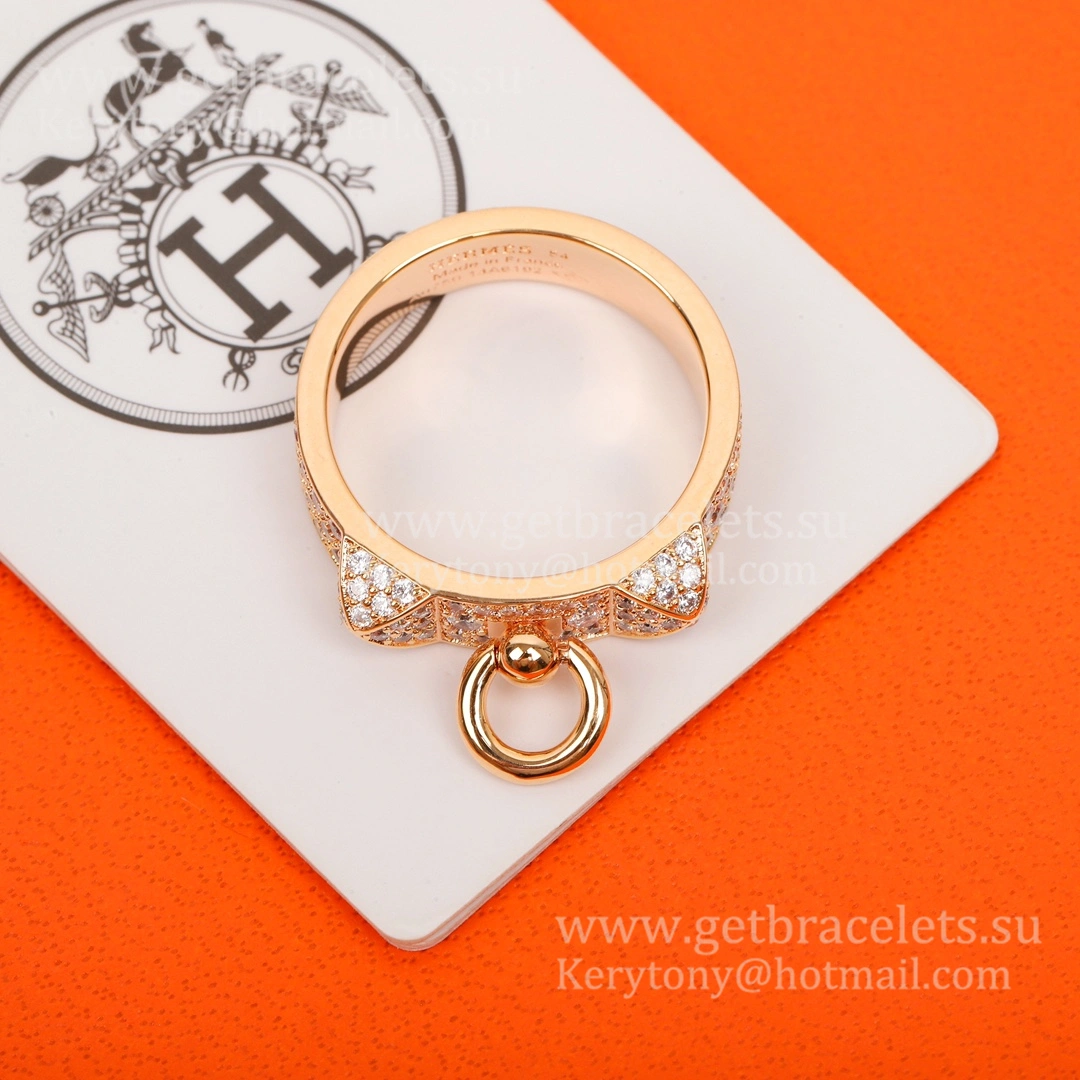 Hermes Collier de Chien Ring With Pave Diamonds in Rose Gold Fashion Jewellery