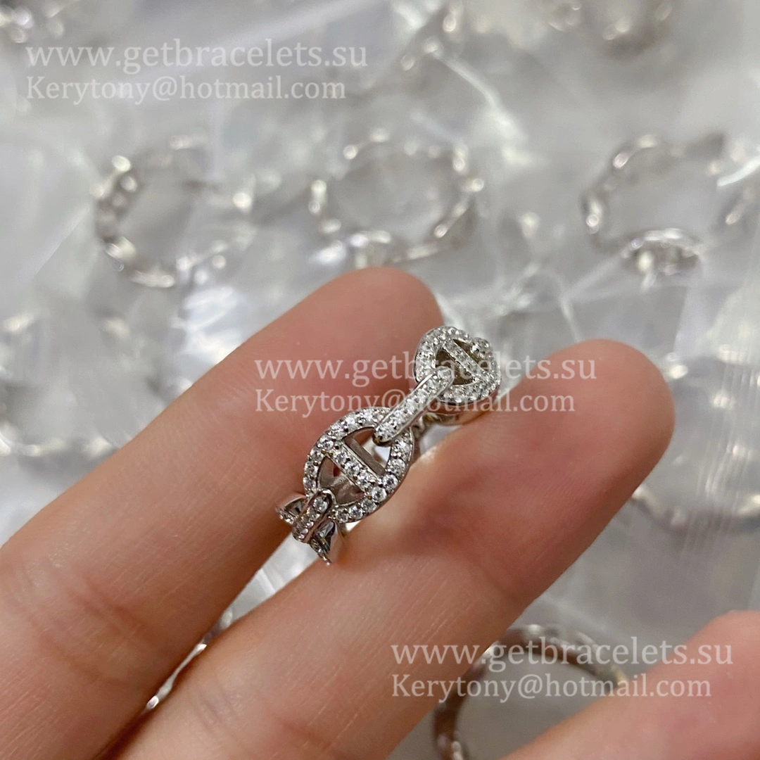 Hermes Collier de Chien Ring with Pave Diamonds in Rose Gold Sliver For Women UK Sale Online