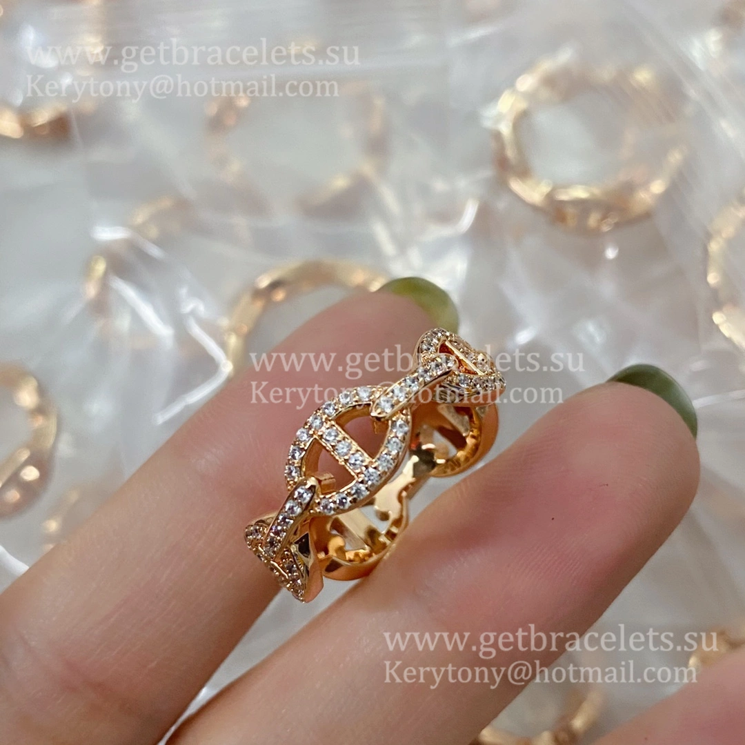 Hermes Collier de Chien Ring with Pave Diamonds in Rose Gold Sliver For Women UK Sale Online