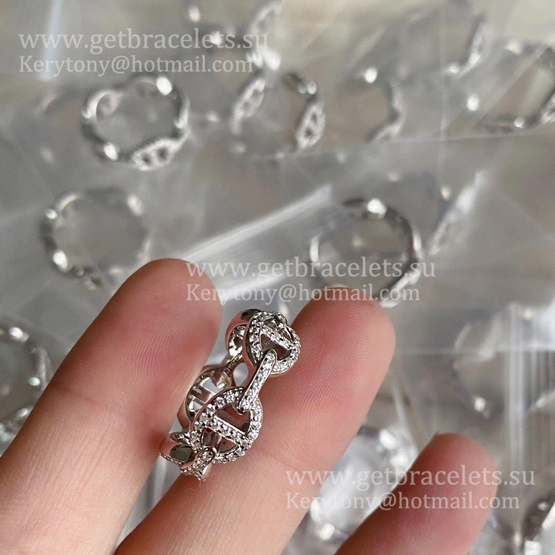 Hermes Collier de Chien Ring with Pave Diamonds in Rose Gold Sliver For Women UK Sale Online