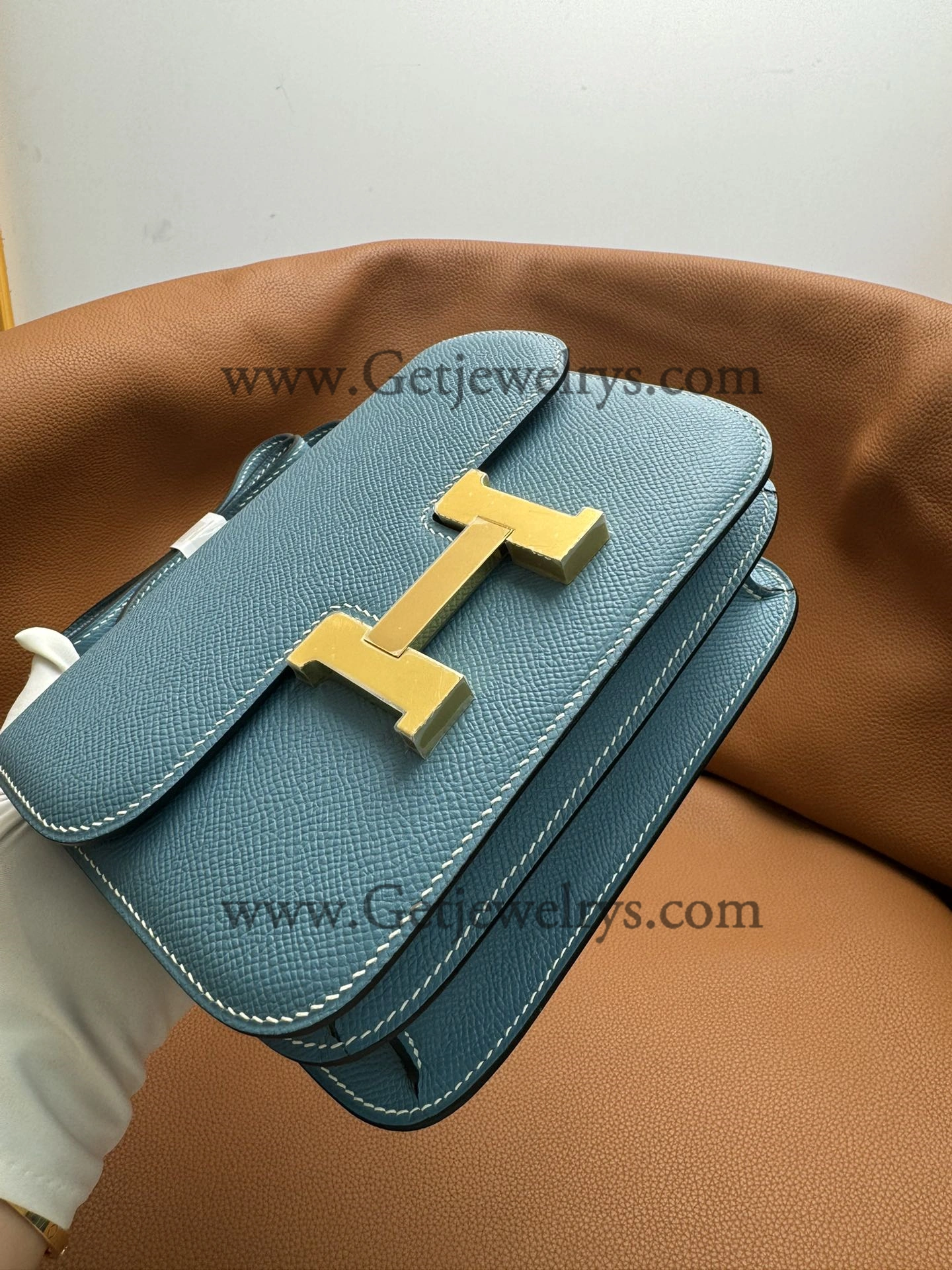 Hermes Constance 18cm Denim Blue Epsom Leather Bag with Gold Hardware