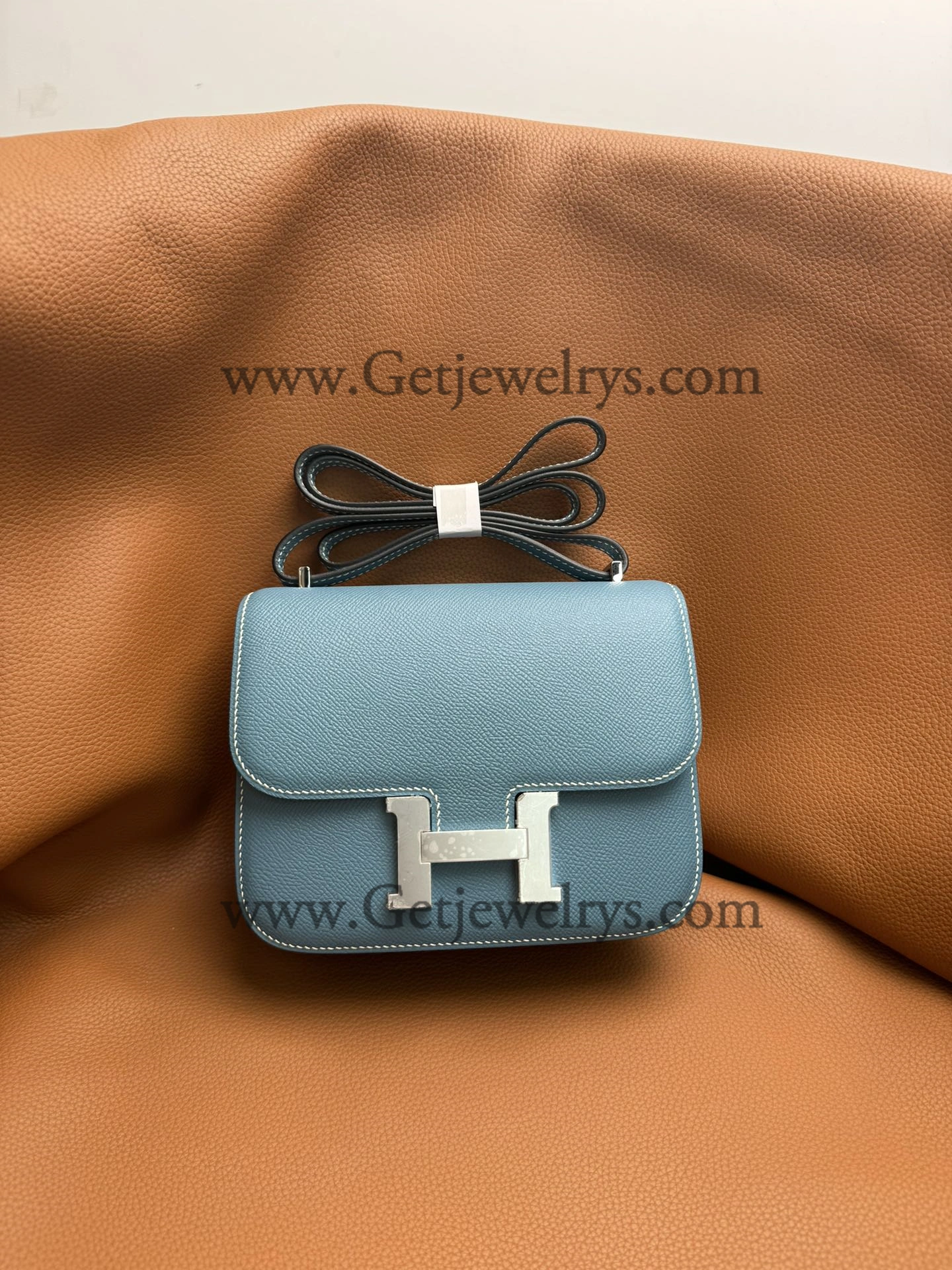 Hermes Constance 18cm Denim Blue Epsom Leather Bag with Silver Hardware