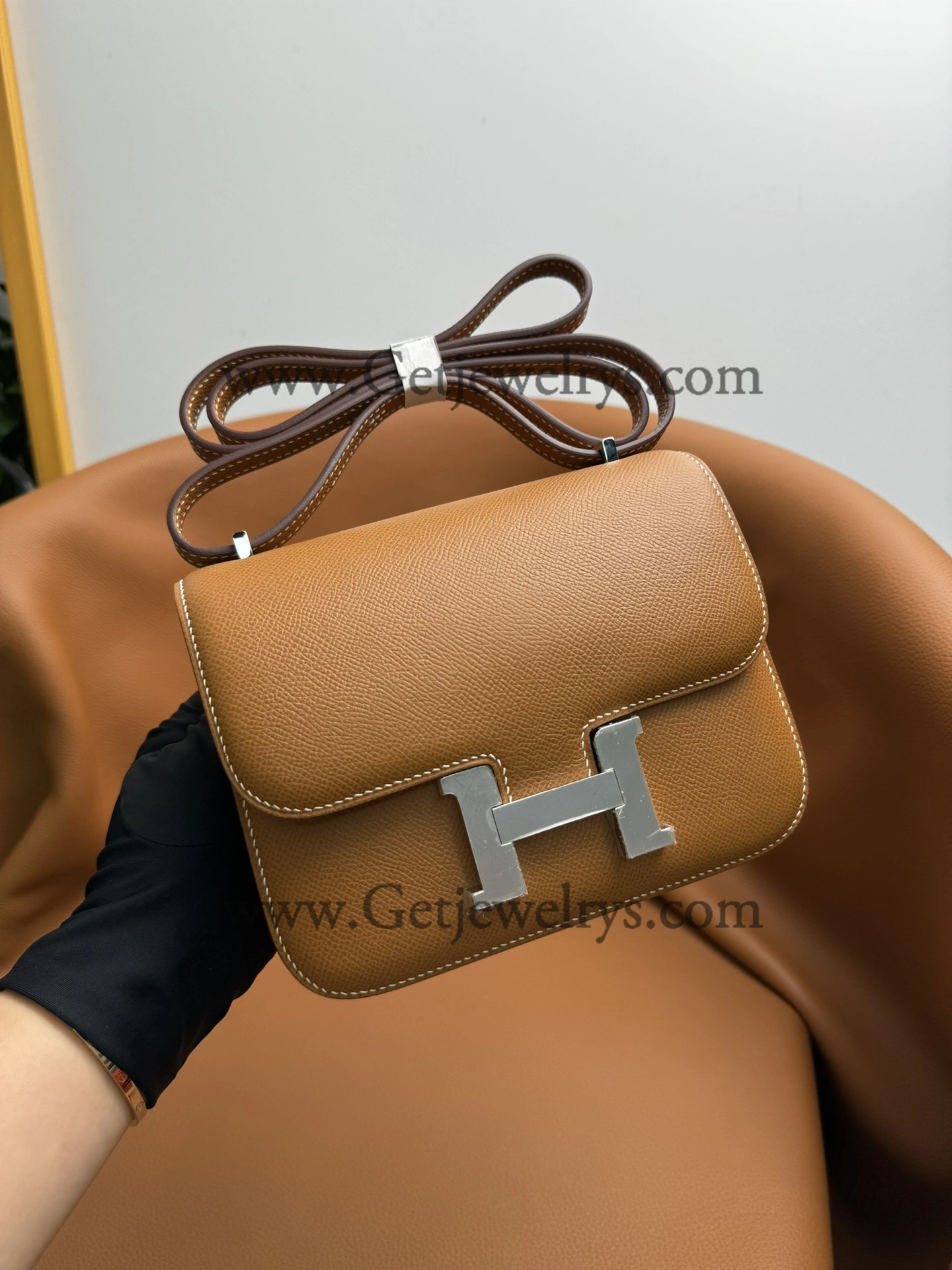 Hermes Constance 18cm Golden-Brown Epsom Leather Bag with Silver Hardware