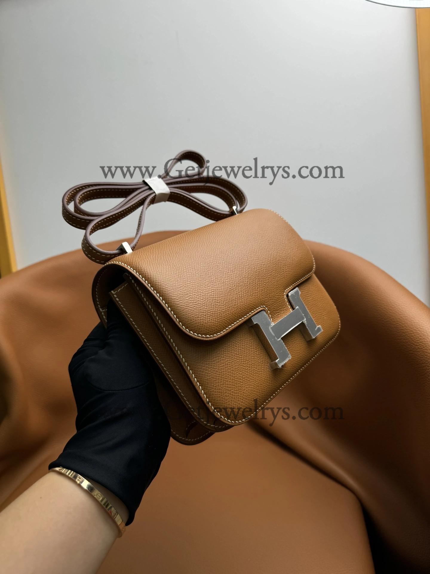 Hermes Constance 18cm Golden-Brown Epsom Leather Bag with Silver Hardware