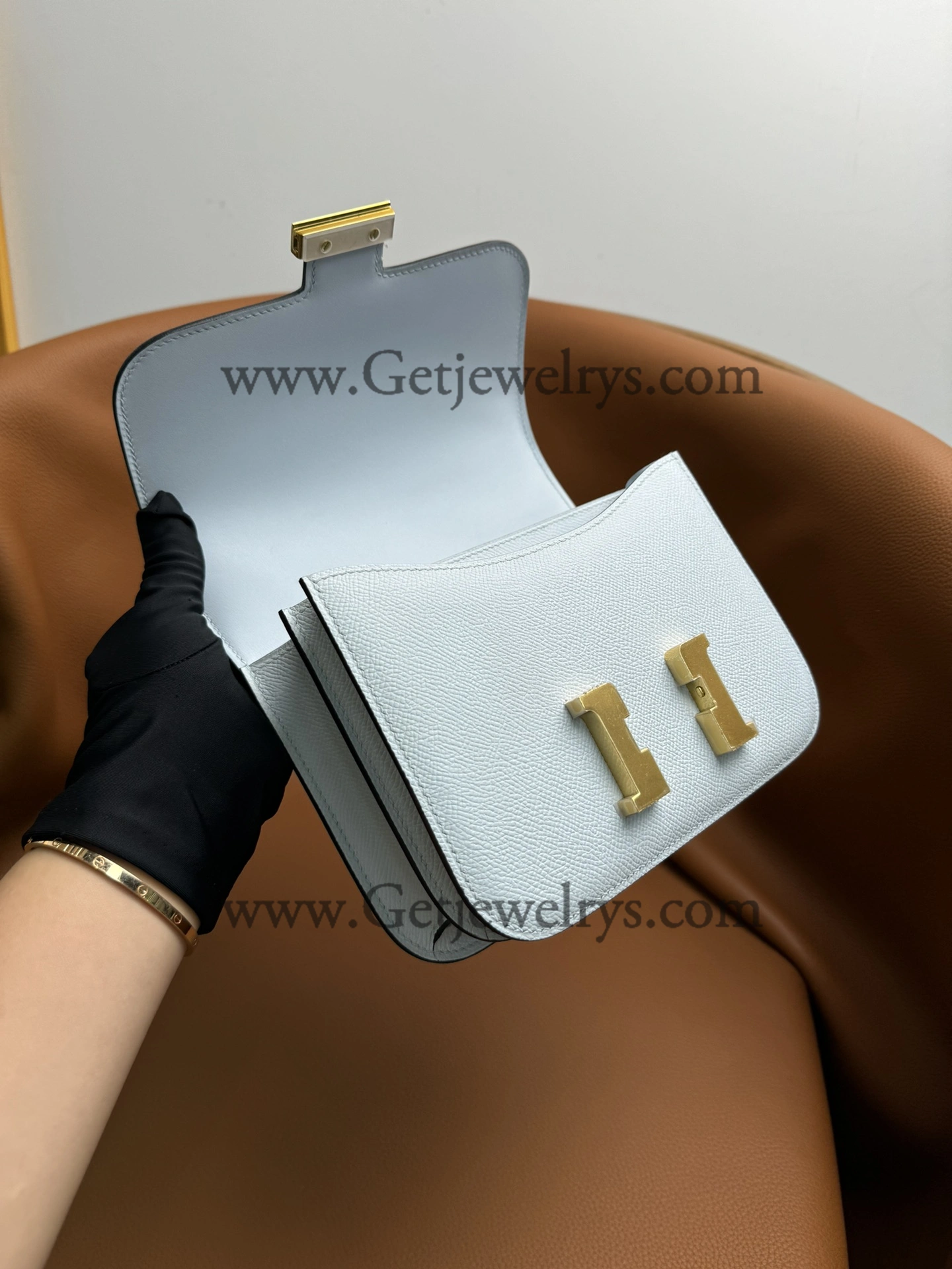 Hermes Constance 18cm Haze Blue Epsom Leather Bag with Gold Hardware