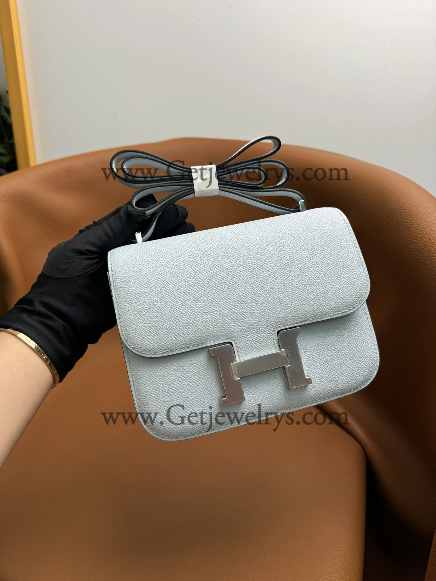 Hermes Constance 18cm Haze Blue Epsom Leather Bag with Silver Hardware