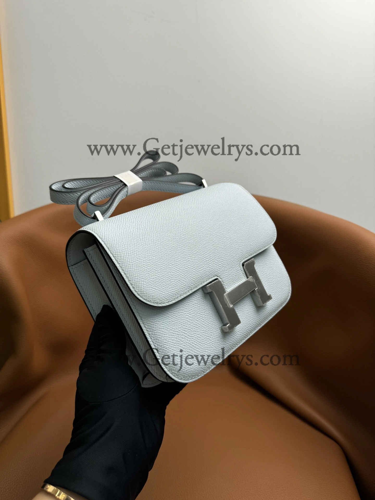 Hermes Constance 18cm Haze Blue Epsom Leather Bag with Silver Hardware