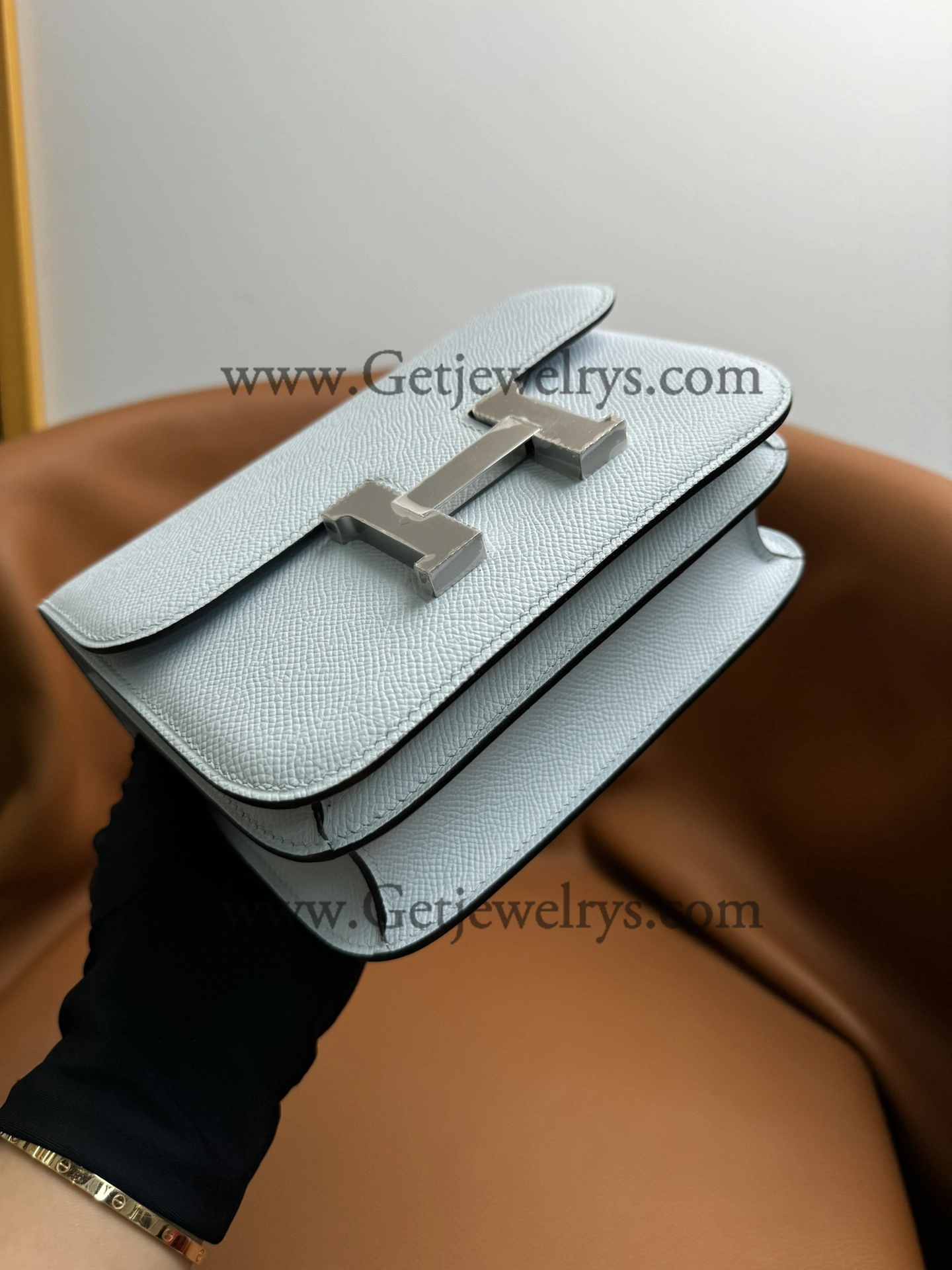 Hermes Constance 18cm Haze Blue Epsom Leather Bag with Silver Hardware