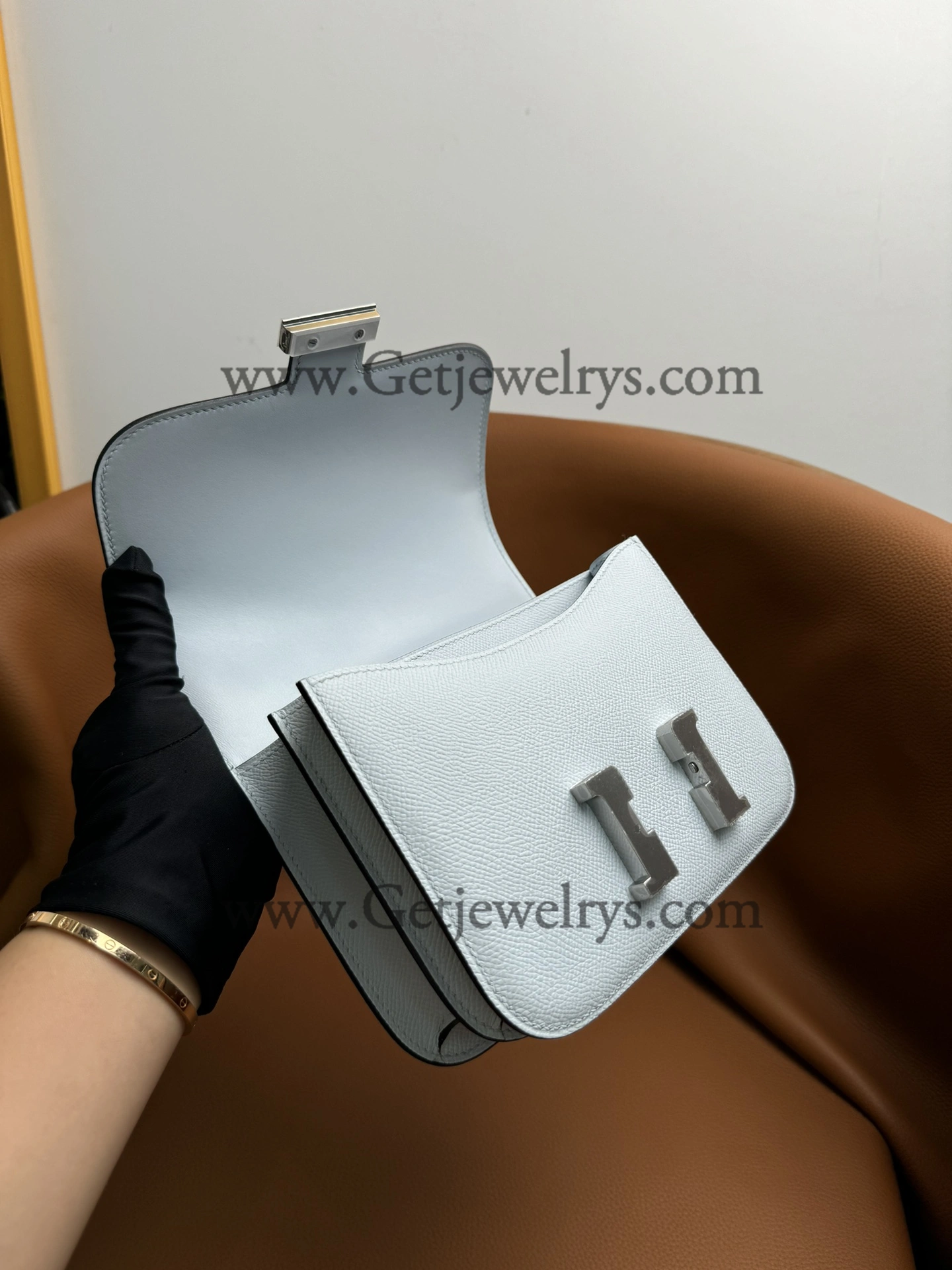 Hermes Constance 18cm Haze Blue Epsom Leather Bag with Silver Hardware