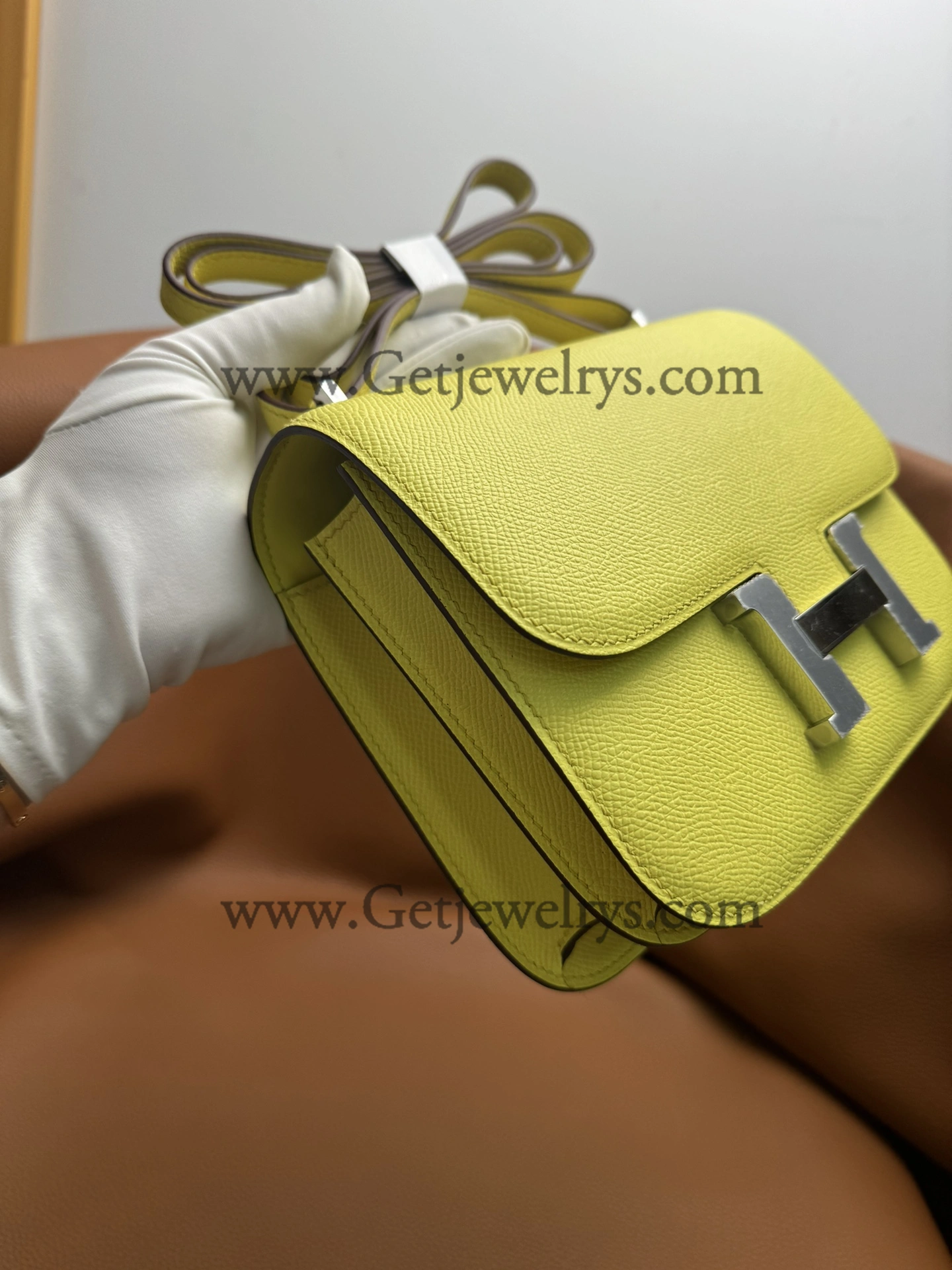 Hermes Constance 18cm Lemon-Yellow Epsom Leather Bag with Silver Hardware