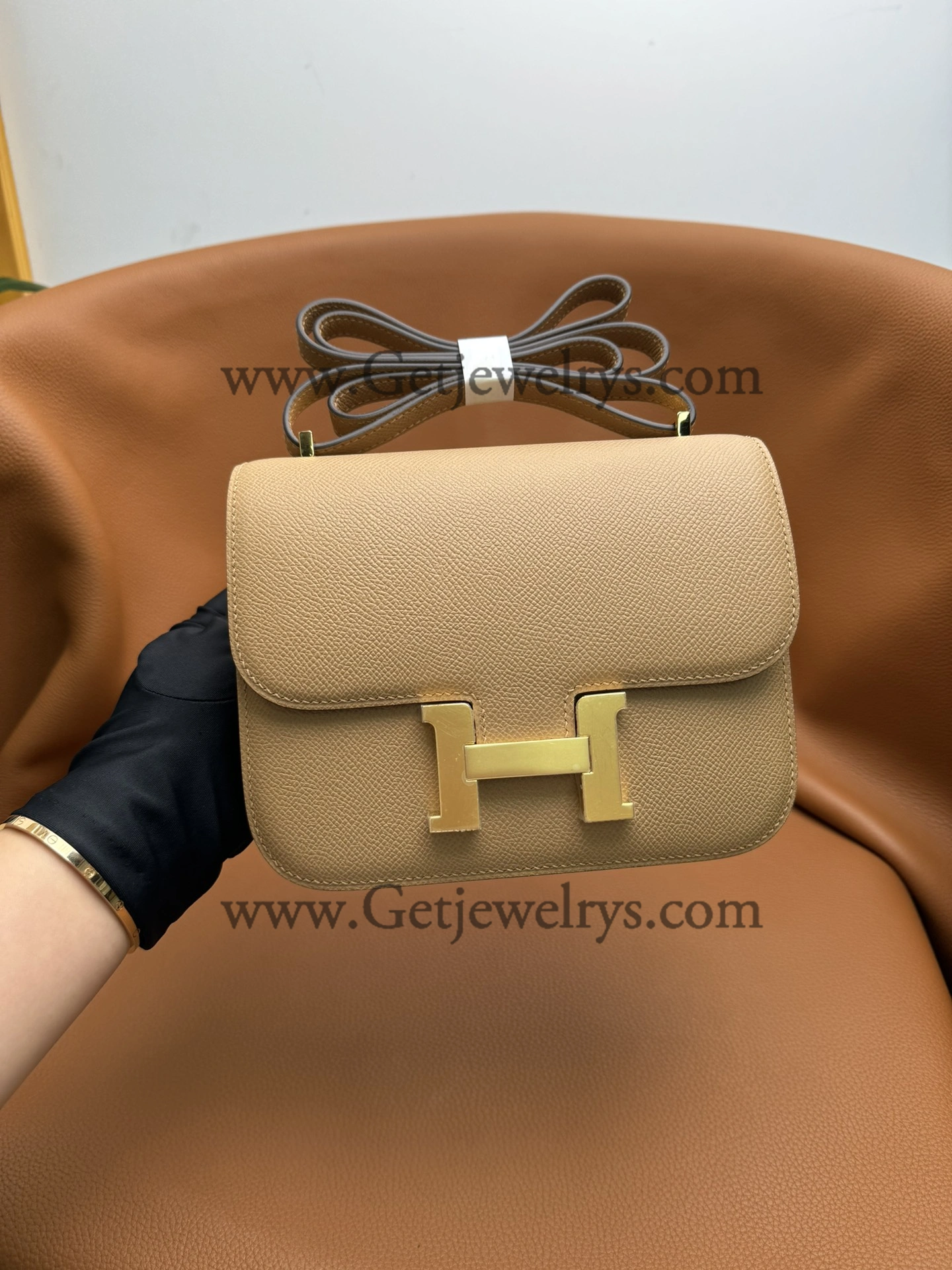 Hermes Constance 18cm Milk-Tea Epsom Leather Bag with Gold Hardware