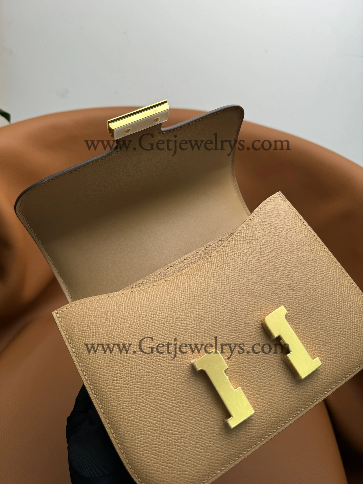 Hermes Constance 18cm Milk-Tea Epsom Leather Bag with Gold Hardware