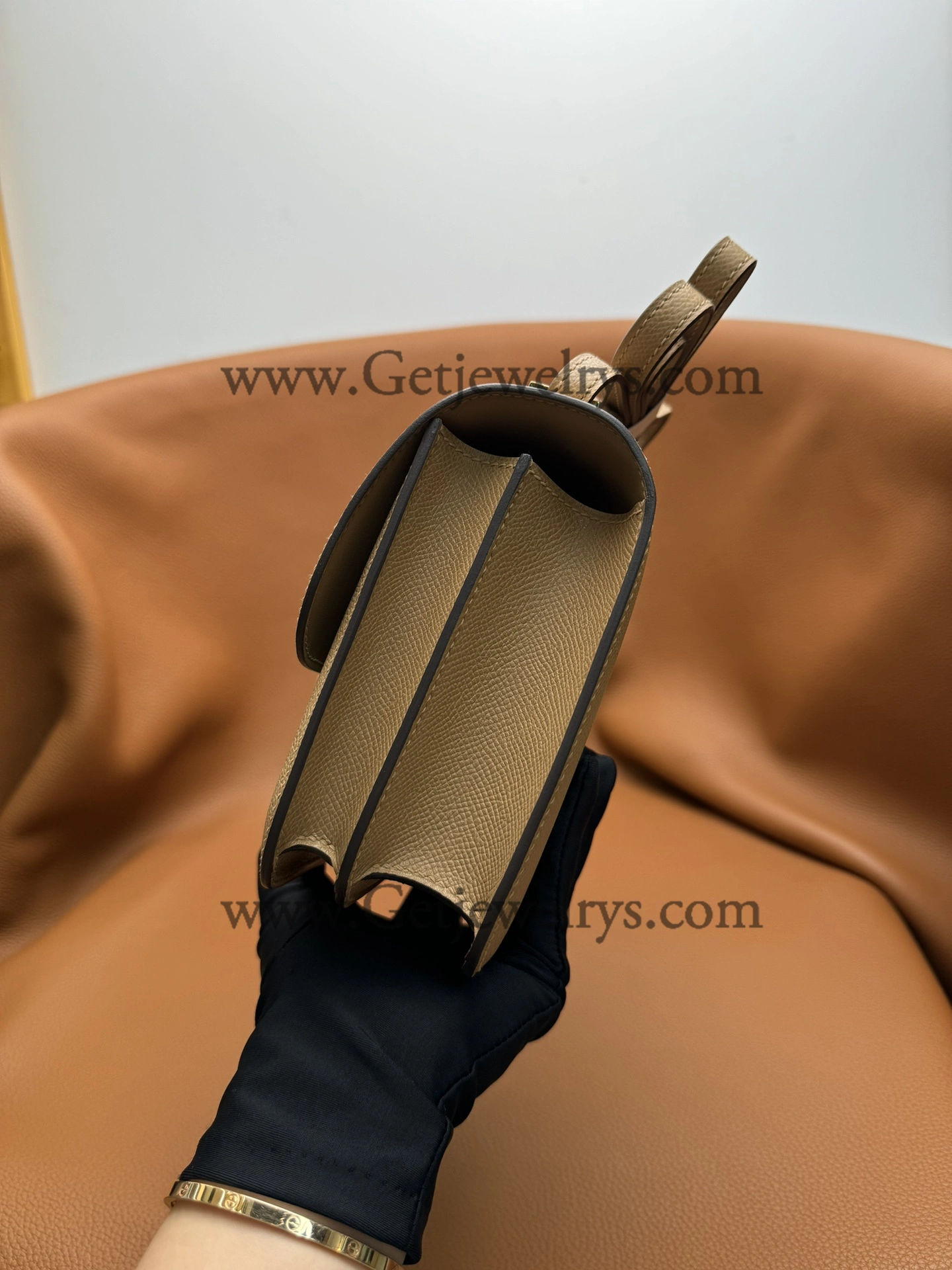 Hermes Constance 18cm Milk-Tea Epsom Leather Bag with Gold Hardware