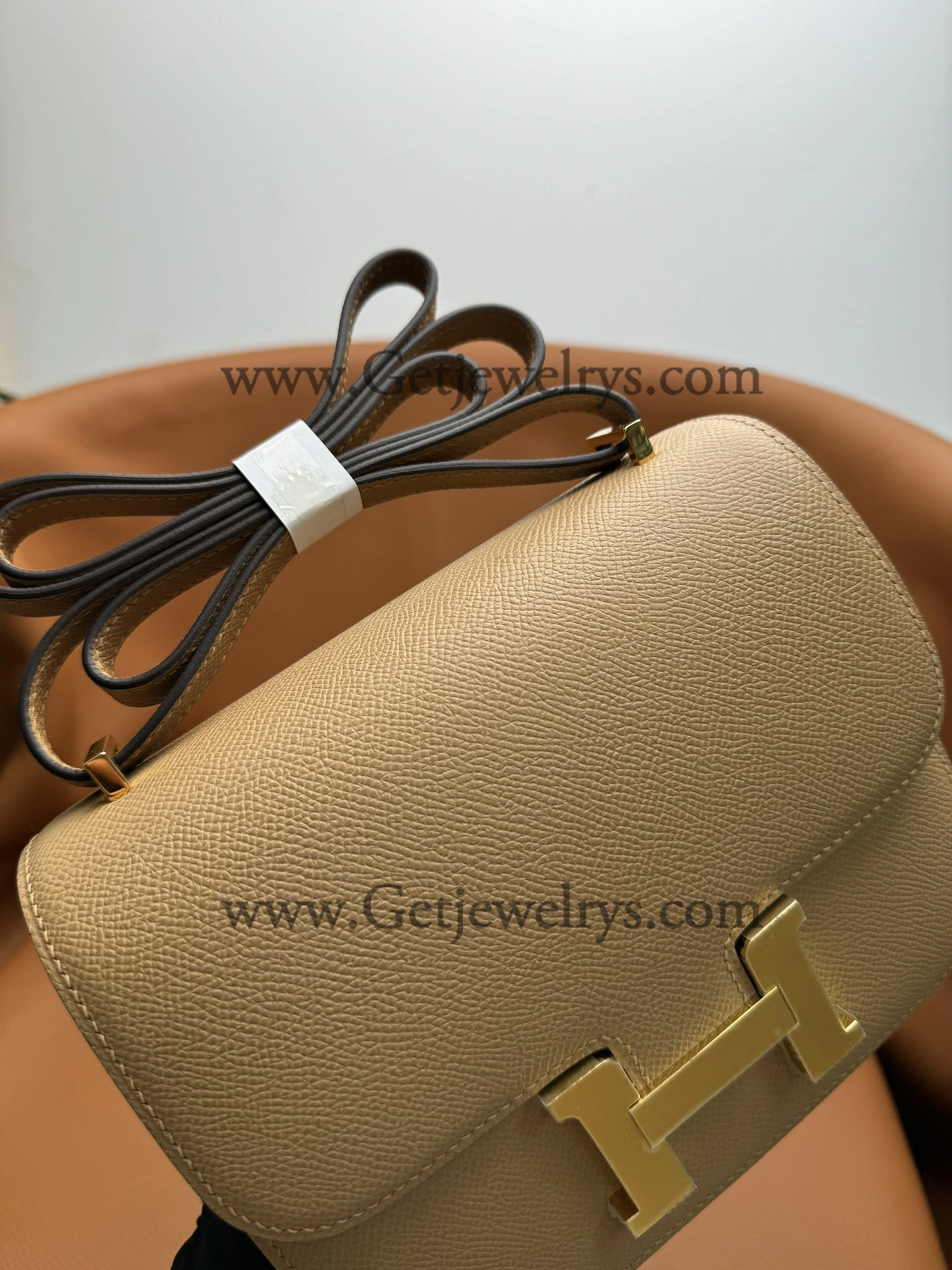 Hermes Constance 18cm Milk-Tea Epsom Leather Bag with Gold Hardware