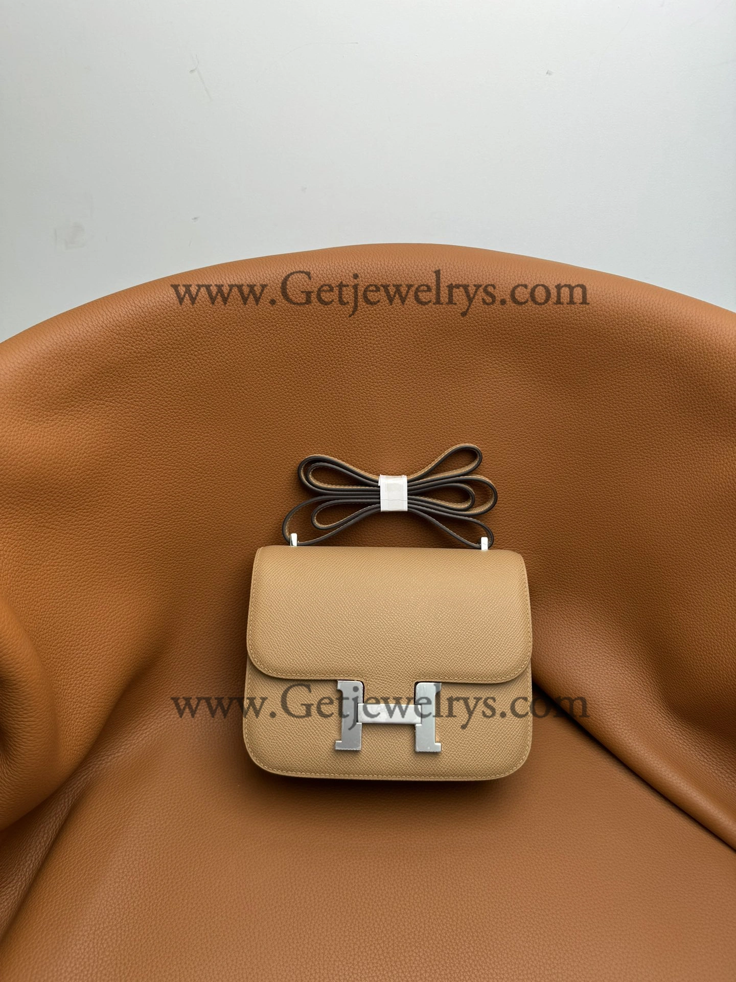 Hermes Constance 18cm Milk-Tea Epsom Leather Bag with Silver Hardware