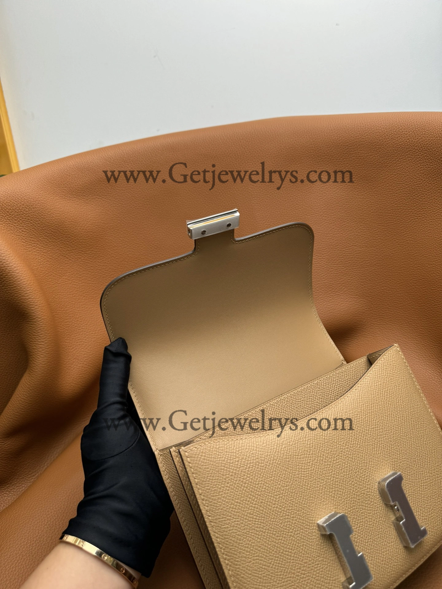 Hermes Constance 18cm Milk-Tea Epsom Leather Bag with Silver Hardware