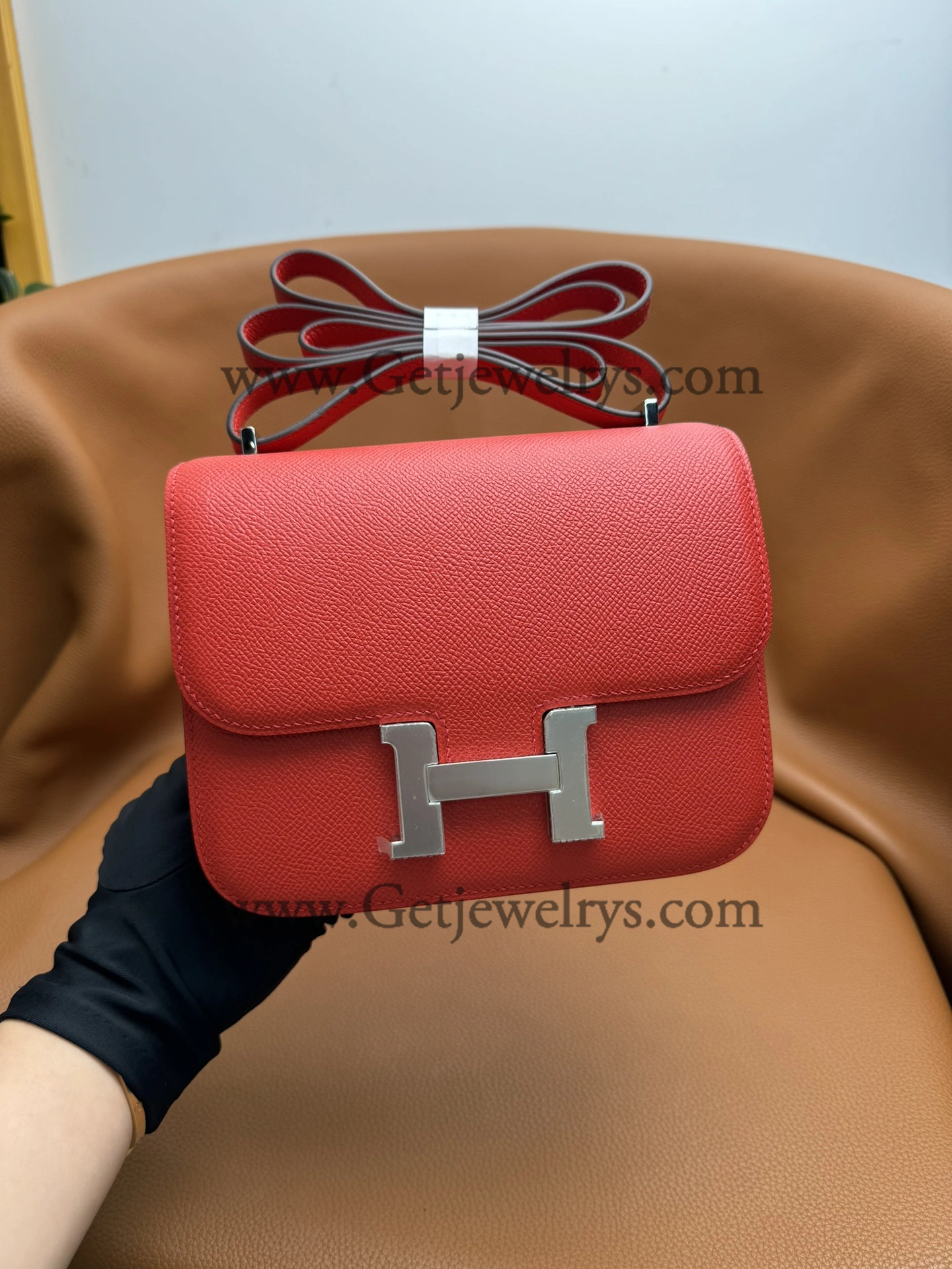 Hermes Constance 18cm Red Epsom Leather Bag with Silver Hardware