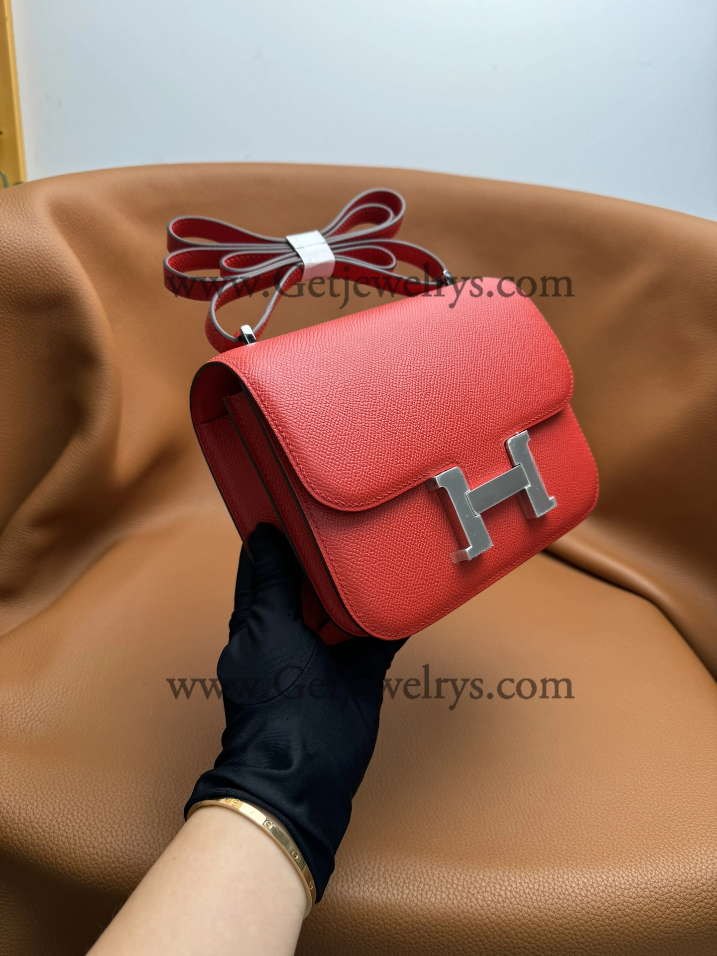 Hermes Constance 18cm Red Epsom Leather Bag with Silver Hardware
