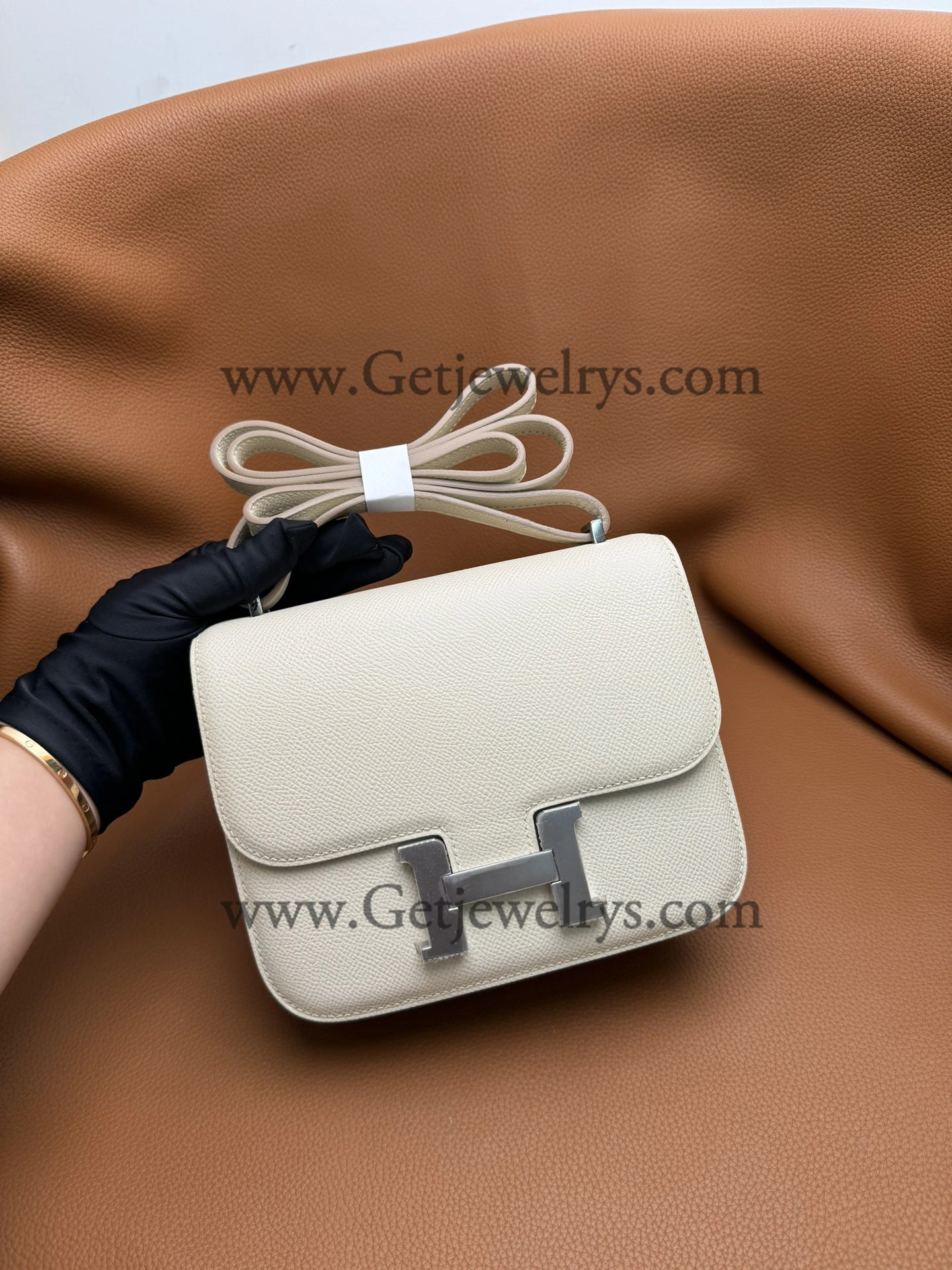 Hermes Constance 18cm White Epsom Leather Bag with Silver Hardware