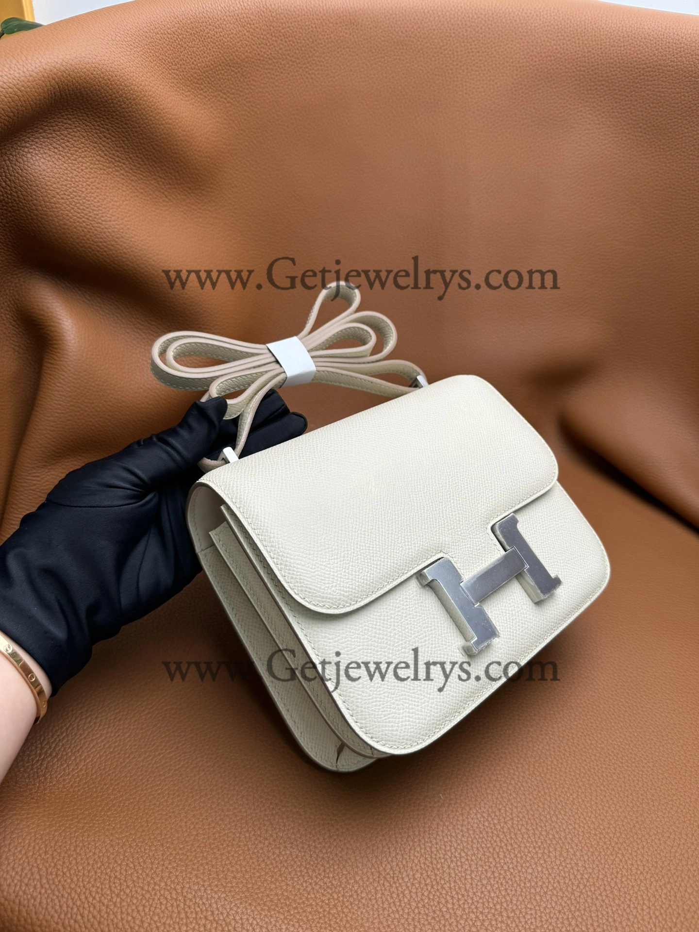Hermes Constance 18cm White Epsom Leather Bag with Silver Hardware